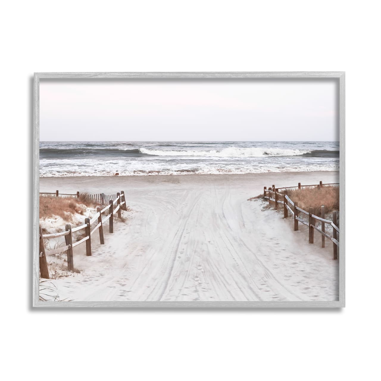 Stupell Industries Beach Wave Shoreline Foggy Horizon Framed Giclee Art